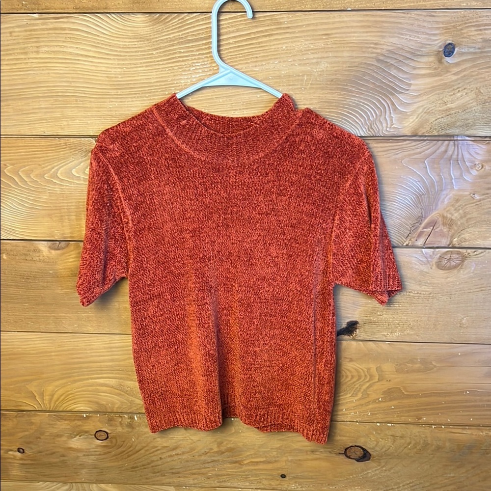 Amber Stone Women’s rust orange Short Sleeve knit sweater Top Blouse‎ Med Career